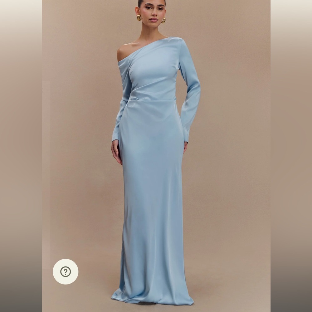 Meshki Pale Blue One-Shoulder Long Sleeve Gown